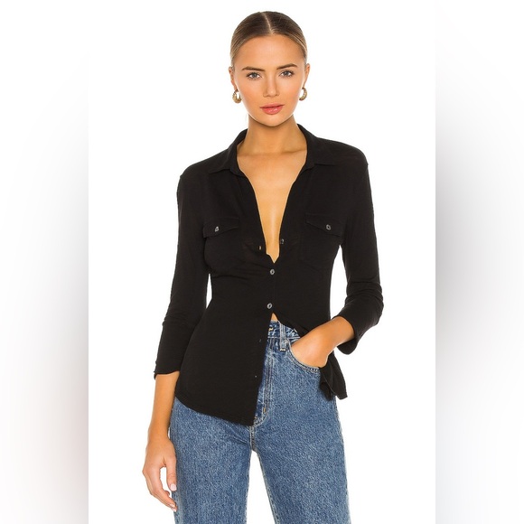 JAMES PERSE SHEER SLUB SIDE PANEL SHIRT - Picture 1 of 10